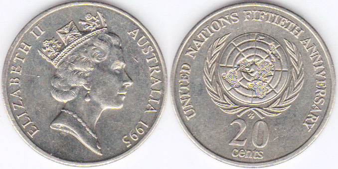 1995 Australia 20 Cents (United Nations) A001289
